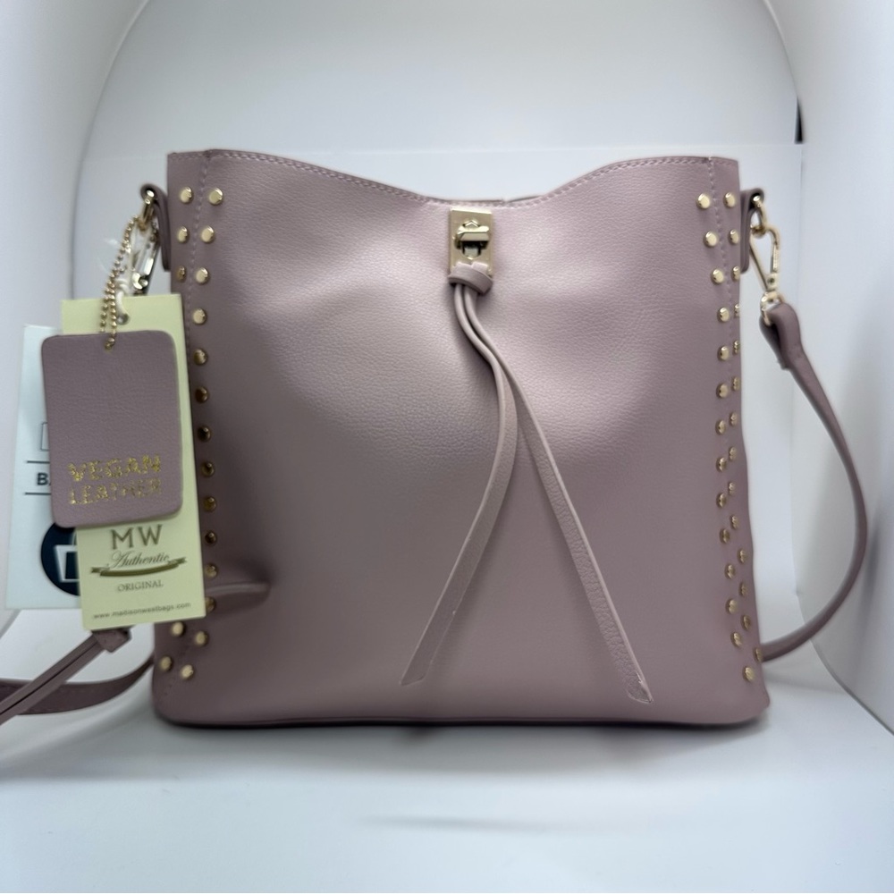 Madison West Blush Shoulder Bag with Gold Studded Accents
